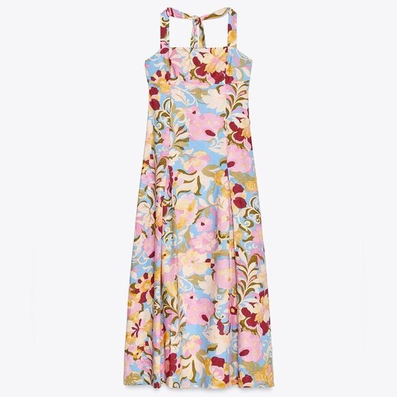 ZARA PRINTED LINEN MIDI DRESS - Picture 8 of 10